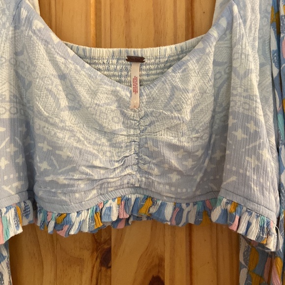 Free People 2 piece, mini skirt with long, balloon sleeve cropped top. - Picture 3 of 7